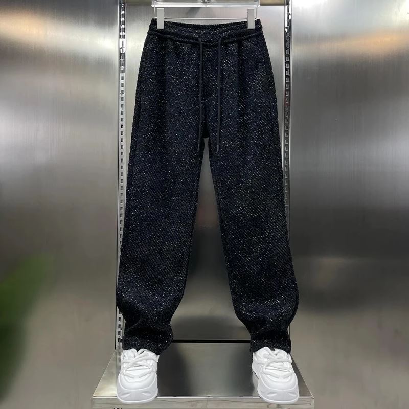 仓树一石潮牌提花针织雪尼尔休闲裤男士秋冬季新款时尚百搭直筒裤