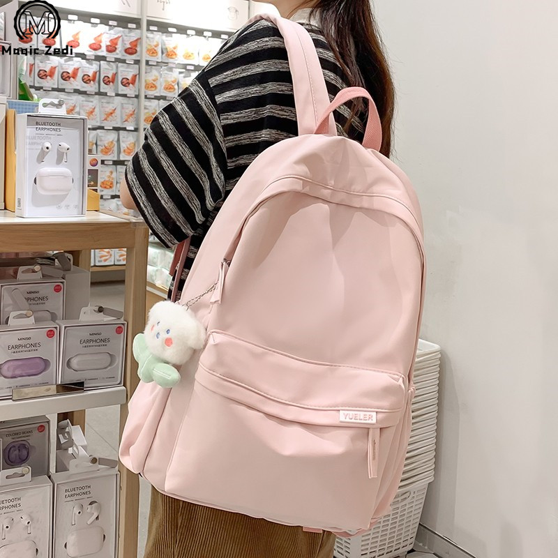 法国Magic Zedi粉色书包女生学生高中初中生背包简约大学生双肩包