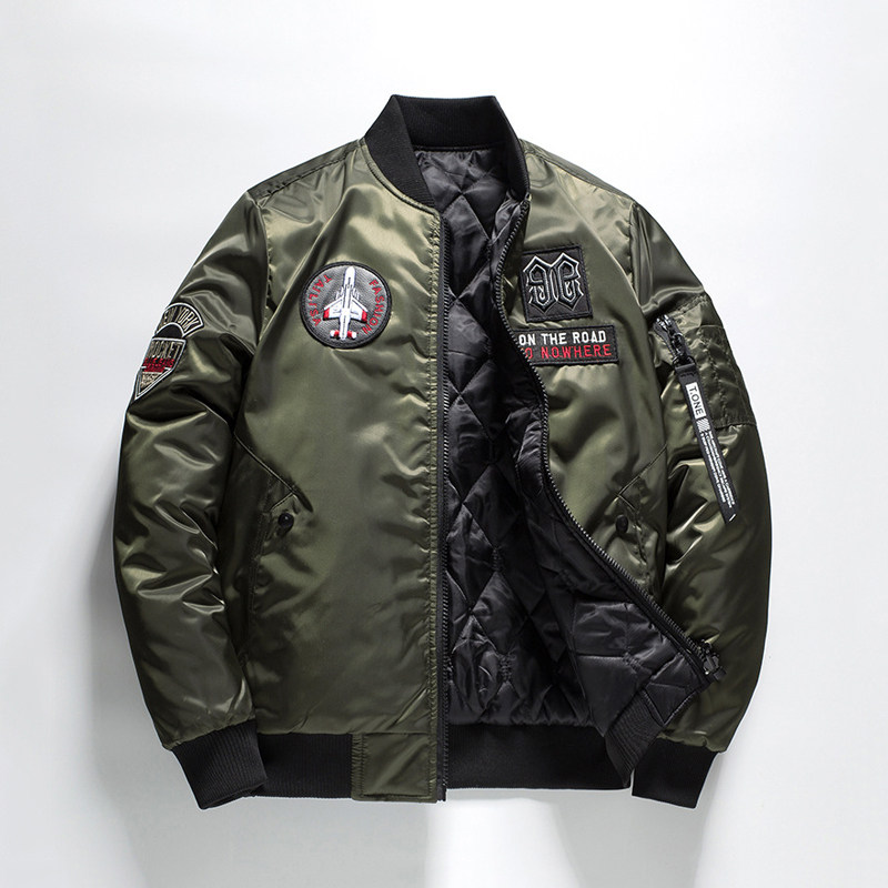 仓树一石潮牌双面棒球服秋冬棉服新款宽松加厚大码飞行夹克外套男