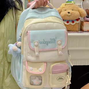 日本小众少女风糖果色书包女生初中生高颜值多隔层减负护脊双肩包