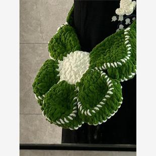 粗毛线钩针超大花朵包包编织diy材料包手工自制大容量手提单肩包