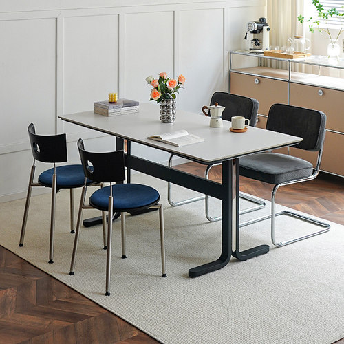 HACOSN复古实木岩板餐桌椅家用小户型现代简约客厅长方形吃饭桌子