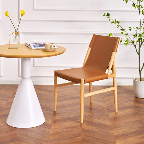 hacosn北欧马鞍皮餐椅实木靠背椅