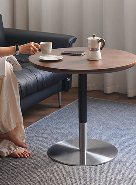 中古风实木小圆桌可升降茶几餐桌两用小户型客厅阳台沙发边几角几