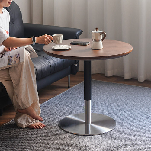 中古风实木小圆桌可升降茶几边几