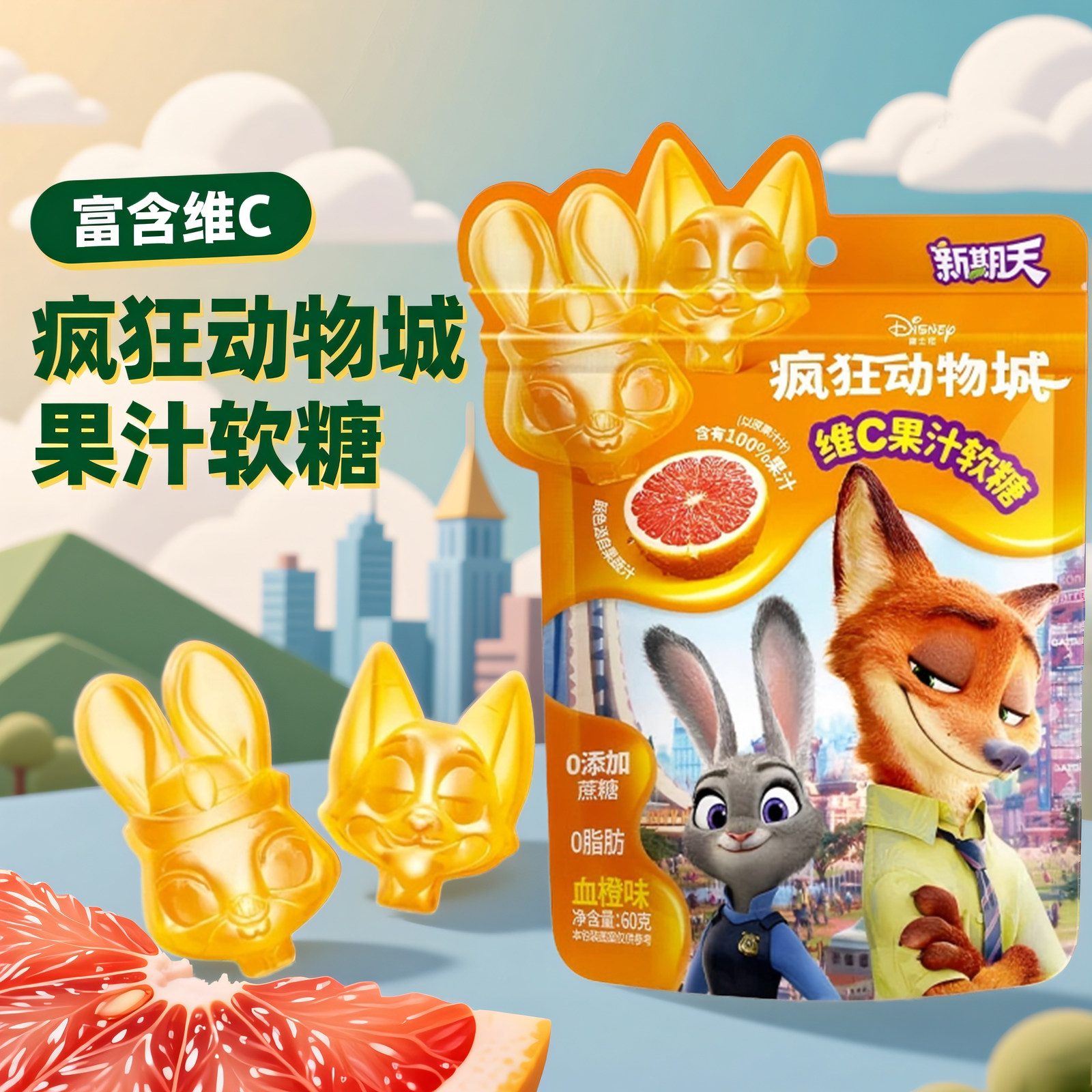 新期天泡泡玛特联名树莓味维c果汁软糖儿童无添加零食休闲食品