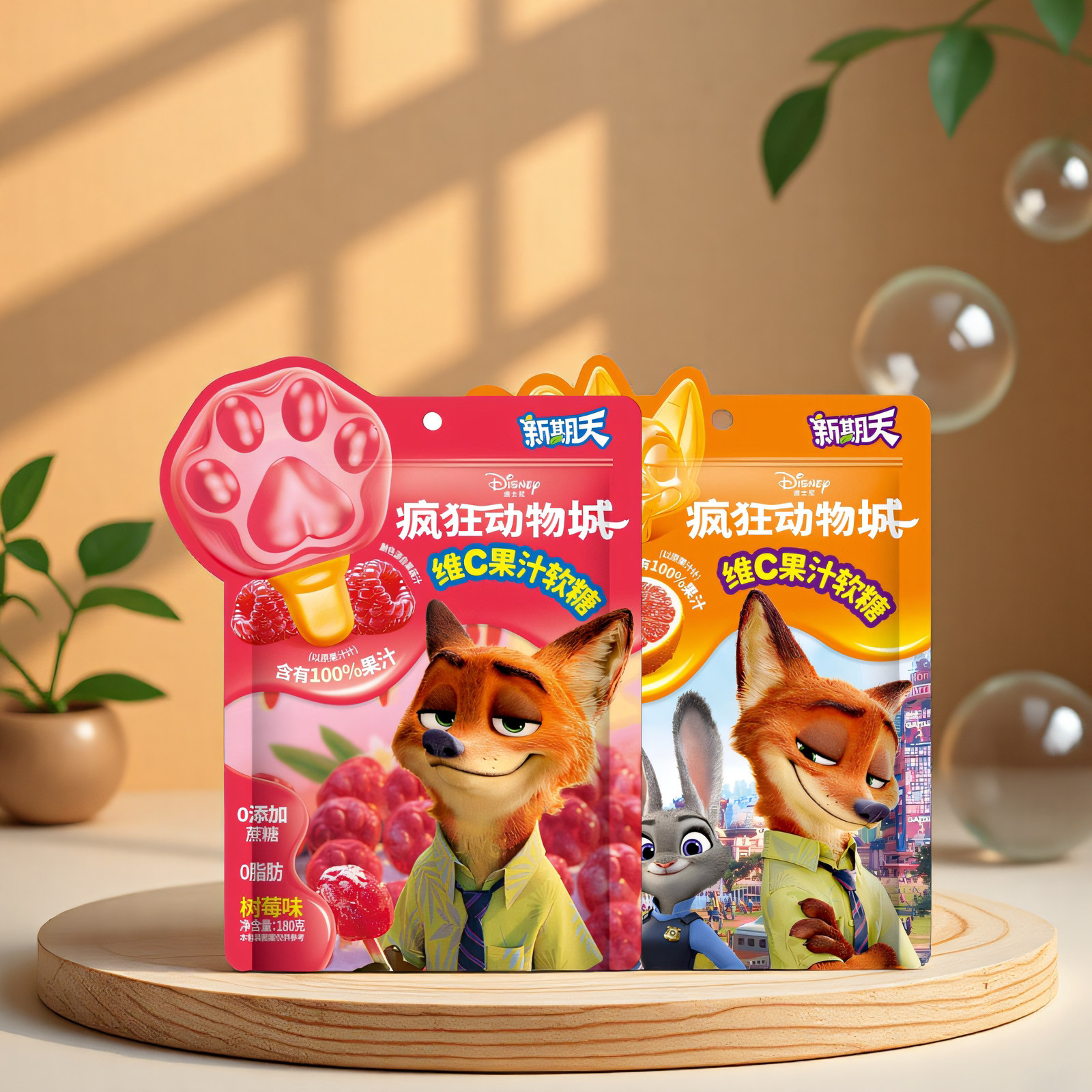 新期天疯狂动物城糖果联名周边儿童迪士尼果汁软糖大包装180g