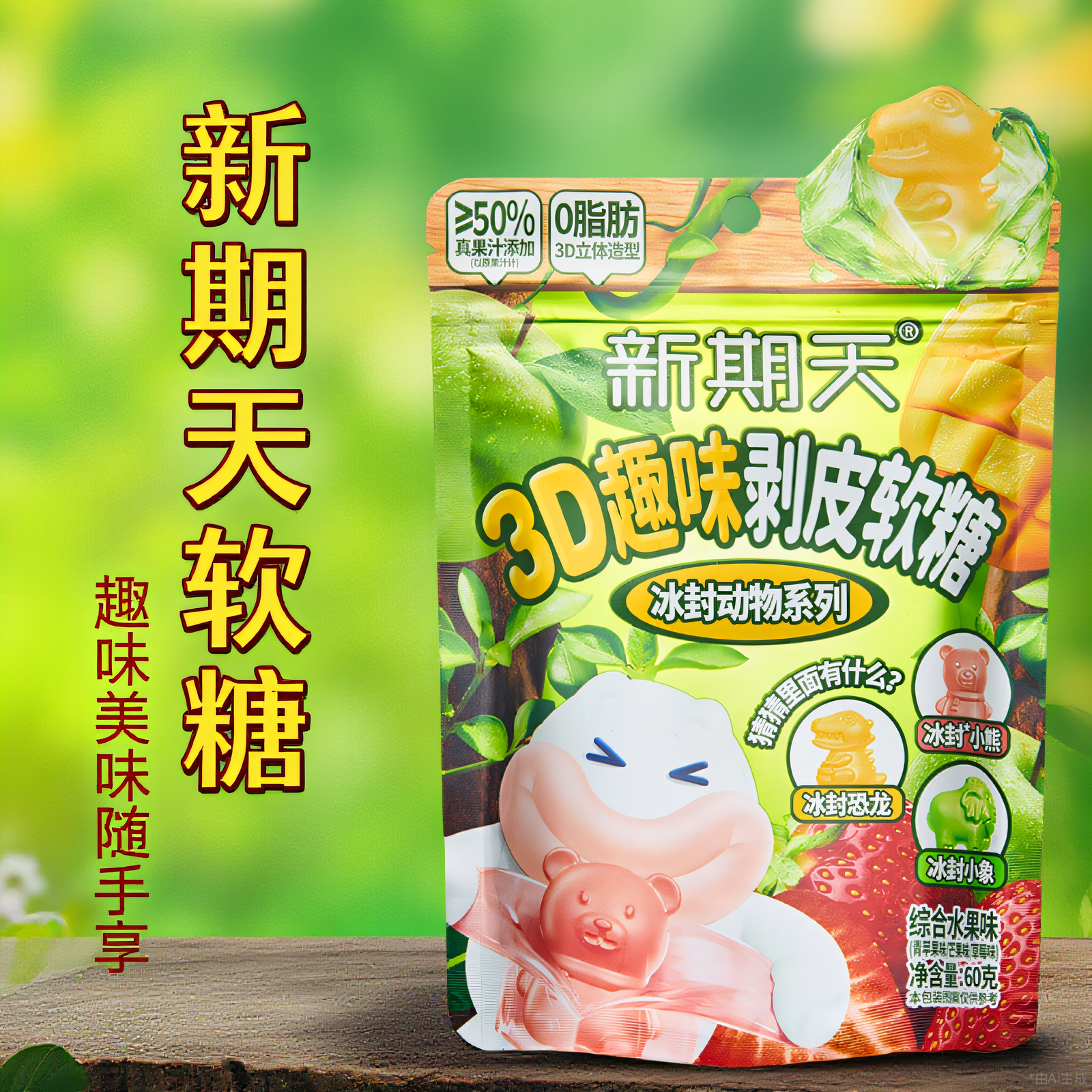 【U先试用】新期天网红爆款糖果3D趣味剥皮软糖小孩健康零食60g