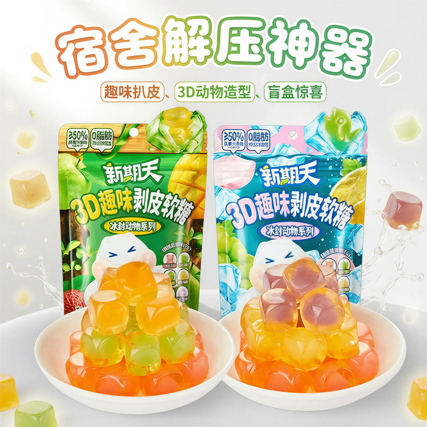 新期天3d剥皮软糖趣味扒皮动物造型水果糖小朋友解馋小食品零食