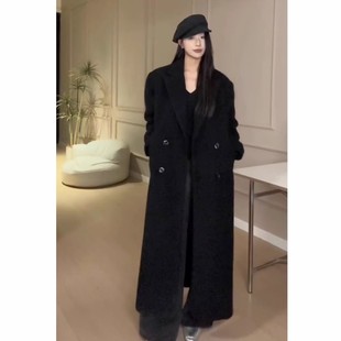 加厚羽绒内胆95白鹅绒毛呢外套 黑色大衣女高级感长款 2025冬季 新款