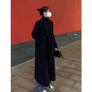 款 西装 毛呢外套 黑色大衣女秋冬高级感赫本风羊毛呢子长款 2025新款