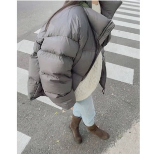 面包服外套 高级灰色设计感加厚宽松短款 鹅绒羽绒服女冬季 2025新款