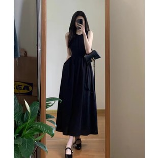 收腰显瘦气质裙子 赫本风黑色无袖 2024夏季 背心连衣裙女高级感法式