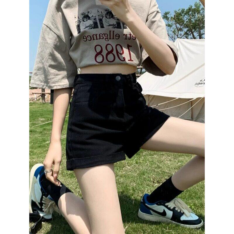 黑色a字卷边牛仔短裤女2026新款夏季高腰显瘦弹力小个子辣妹热裤