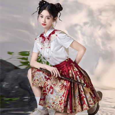 红色马面裙套装2025新款小个子短款汉服女新中式国风改良日常可穿