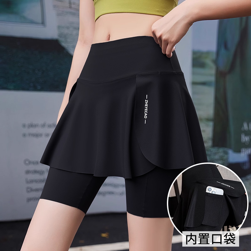 香港假两件瑜伽裙裤女款夏季2026新款防走光速干五分健身运动短裤