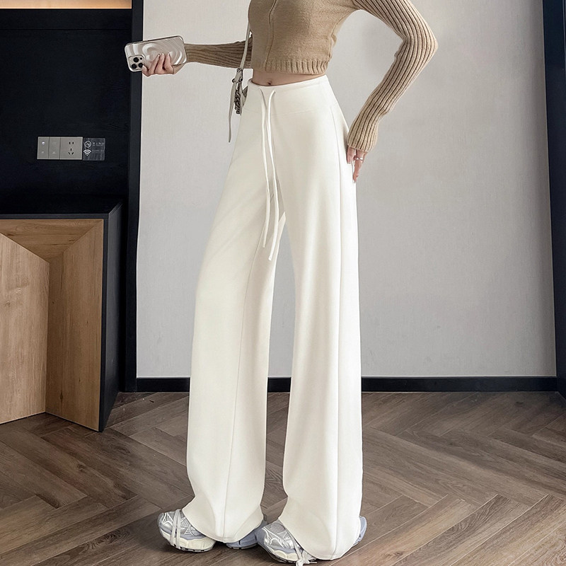 韩国Uamtor白色阔腿裤女秋冬季高腰垂感高级感休闲直筒运动卫裤子