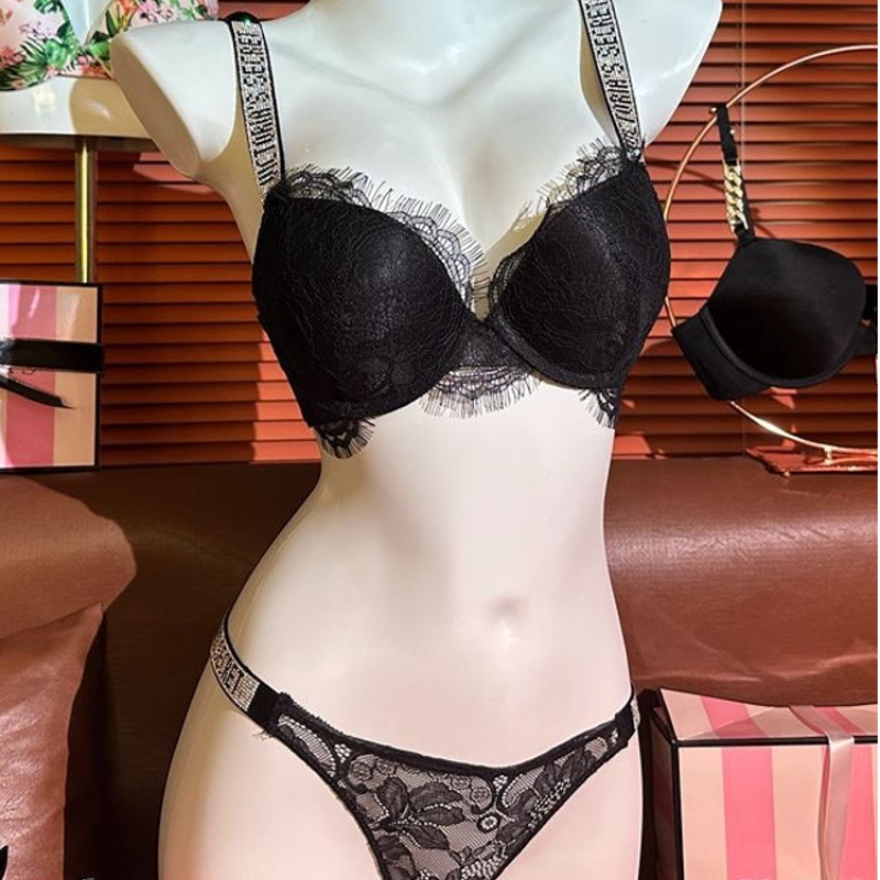 【维多利亞】水钻肩带蕾丝内衣女小胸聚拢上托收副乳少女性感文胸