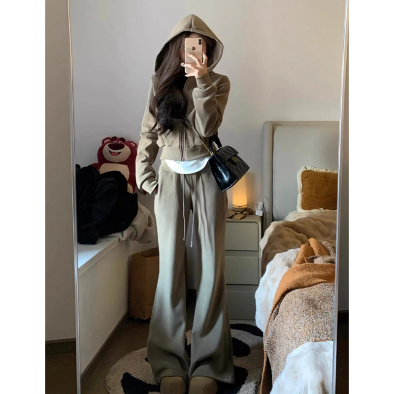 英国DGKP运动服套装女2025春秋季新款小个子连帽卫衣阔腿裤两件套