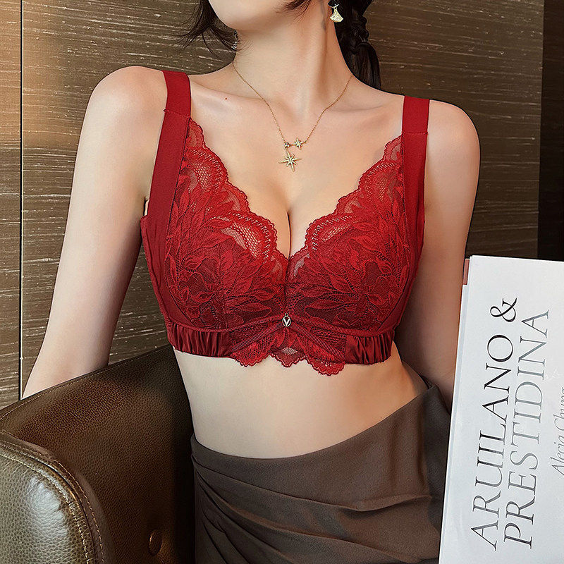 维多利亞红色结婚内衣女大胸显小调整型收副乳聚拢上托大码文胸罩