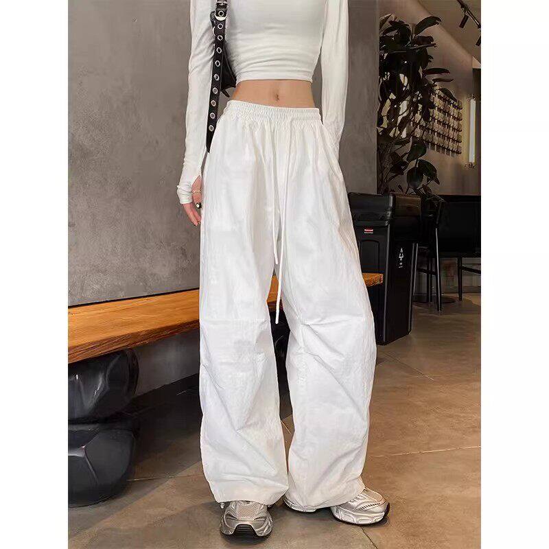 韩国Uamtor大码白色美式工装裤女春秋降落伞跳舞爵士舞阔腿运动裤