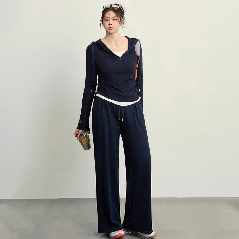 米兰风MDCW运动拼色上衣女显瘦健身t恤跑步瑜伽服假两件长袖套装