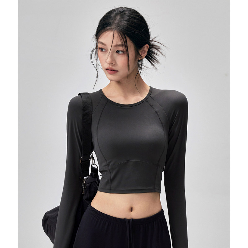 米兰风MDCW带胸垫瑜伽服紧身显瘦运动长袖短款专业普拉提训练上衣