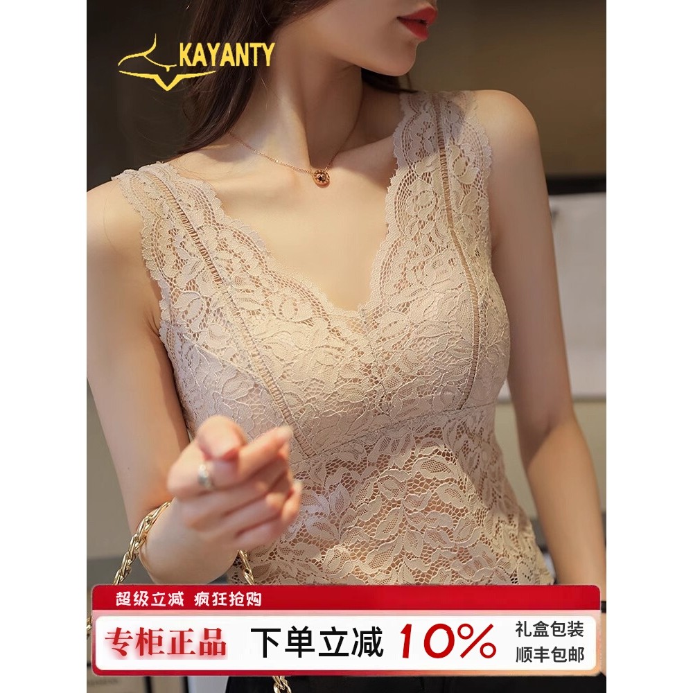 维多利亞蕾丝小吊带美背百搭外穿背心上衣女带胸垫内衣打底衫爆款