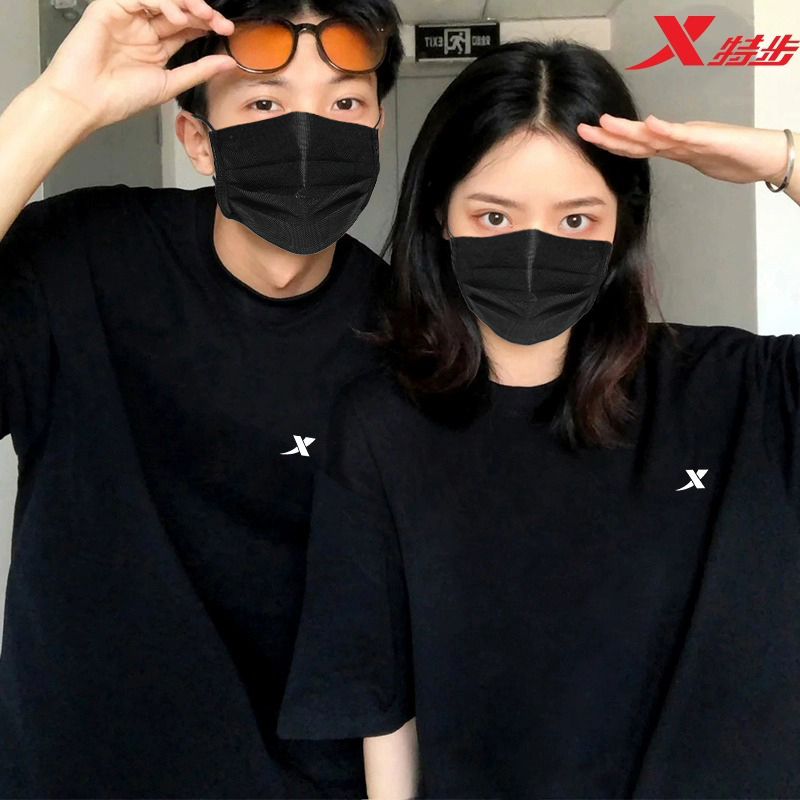 特步纯棉短袖t恤男女同款2026夏季简约宽松情侣半袖圆领运动上衣
