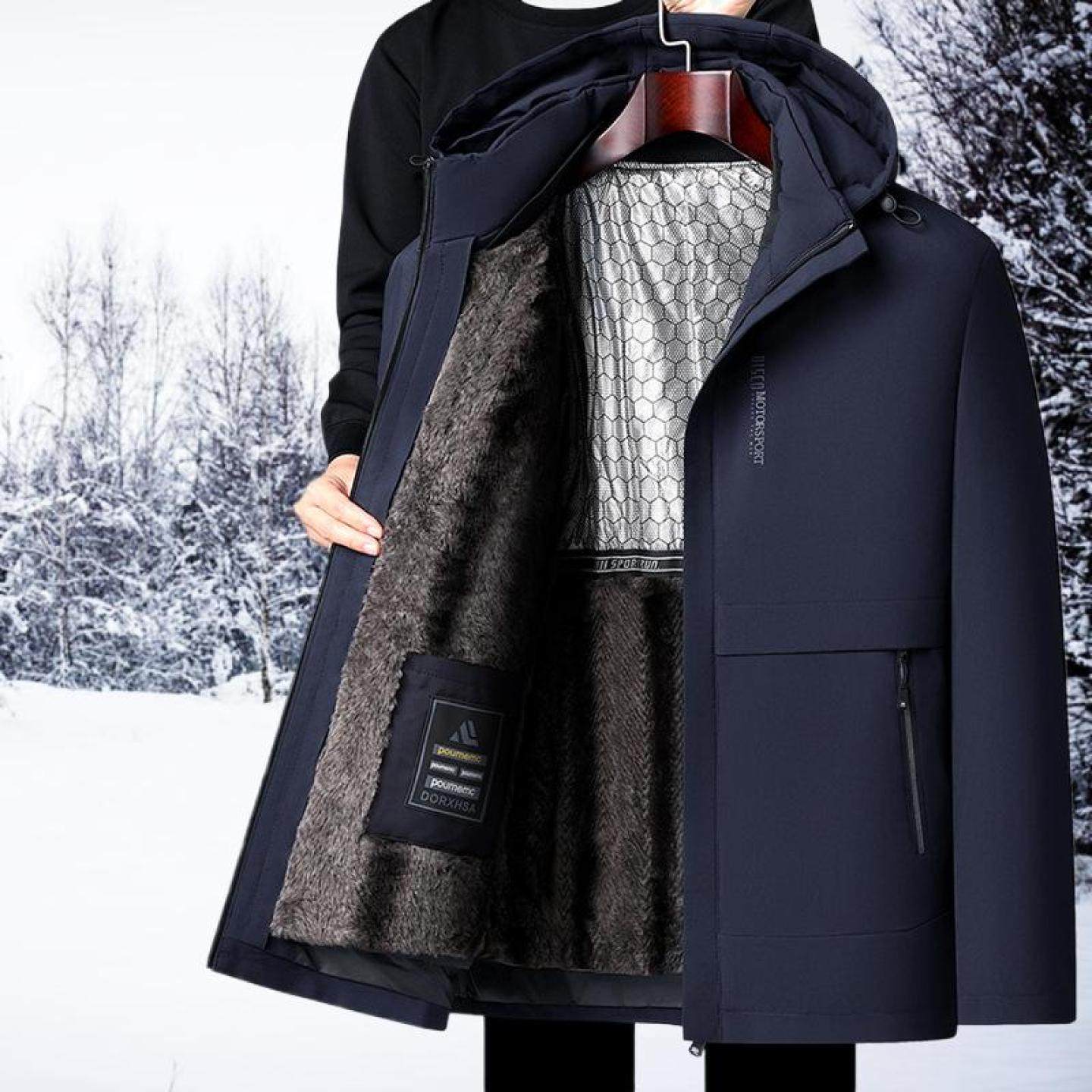 男士加绒装可爸爸外套帽子棉衣加厚保暖休闲中老年冬季内胆拆