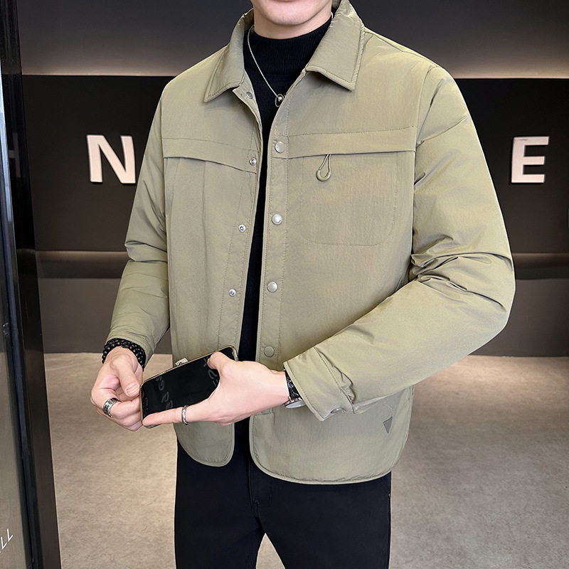 男士衬衫冬季新款轻薄羽绒服2025翻领鸭绒保暖外套时尚夹克