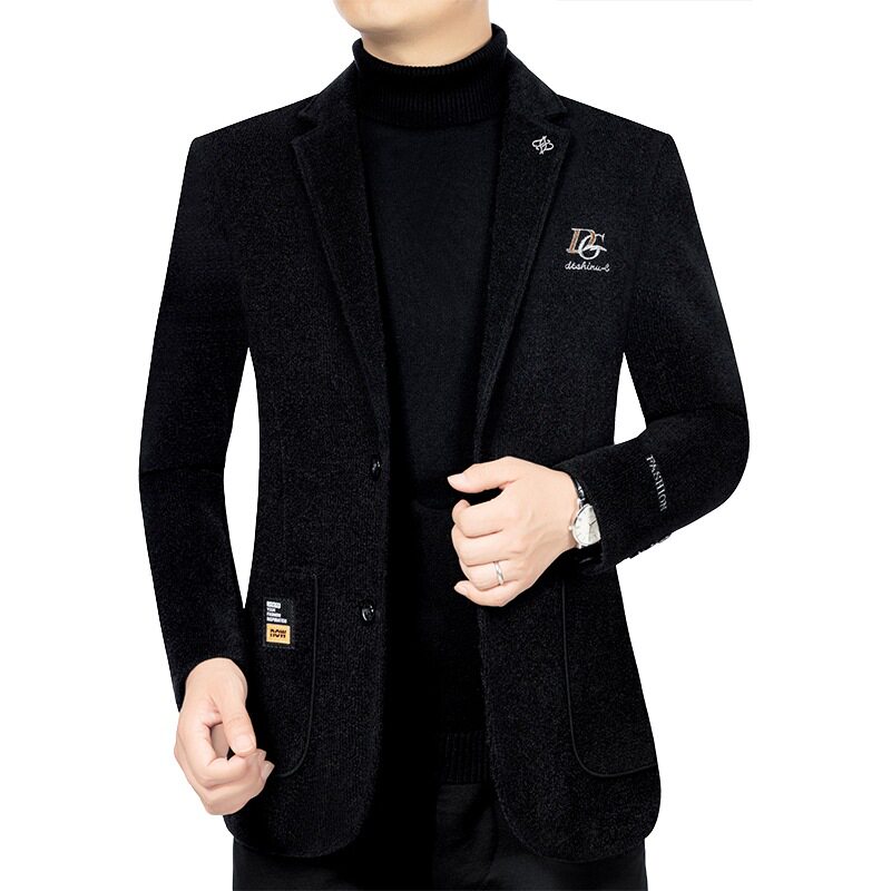 流行秋冬季新款中年男士羊毛呢西装外套爸爸装高档休闲西服男上衣