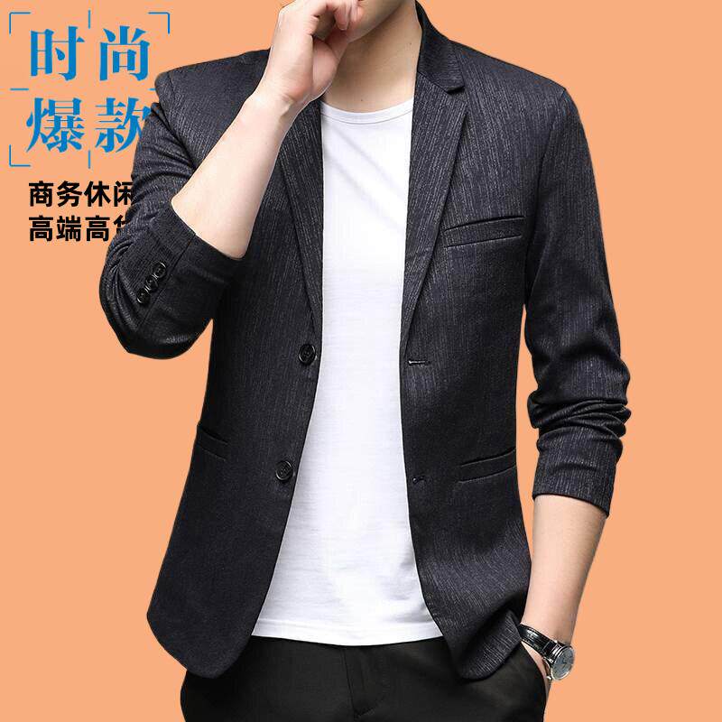 流行春装新款中年男士西装外套爸爸装格子休闲春秋格子西服上衣服