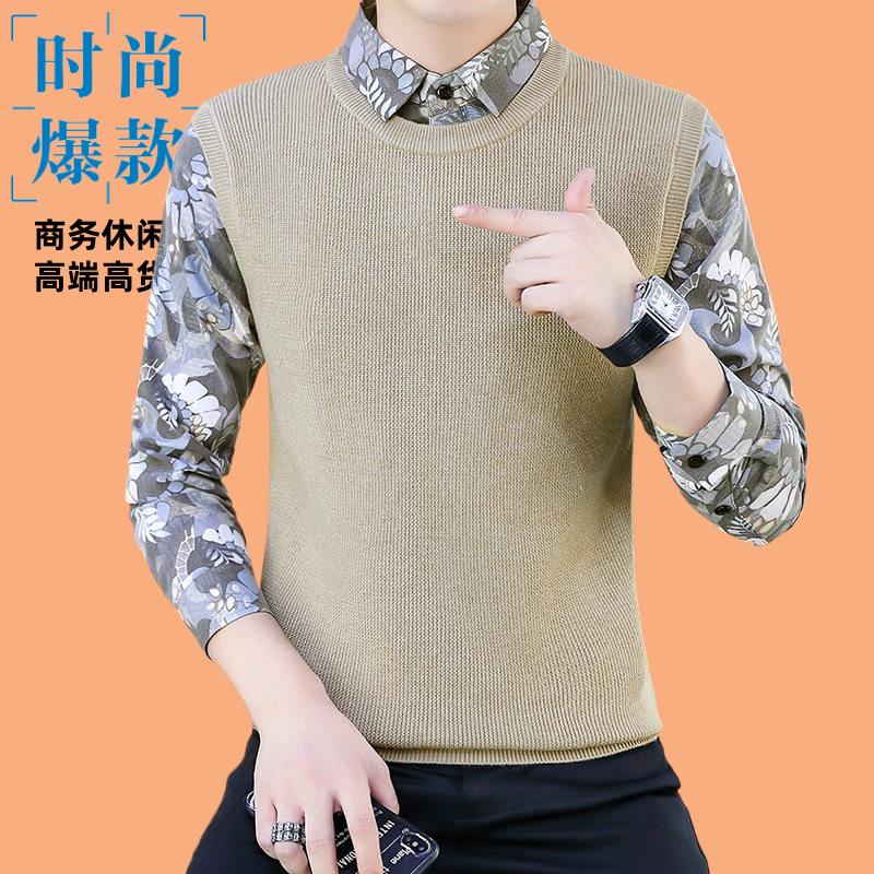 秋冬季针织衫两件新款衬衫加厚假