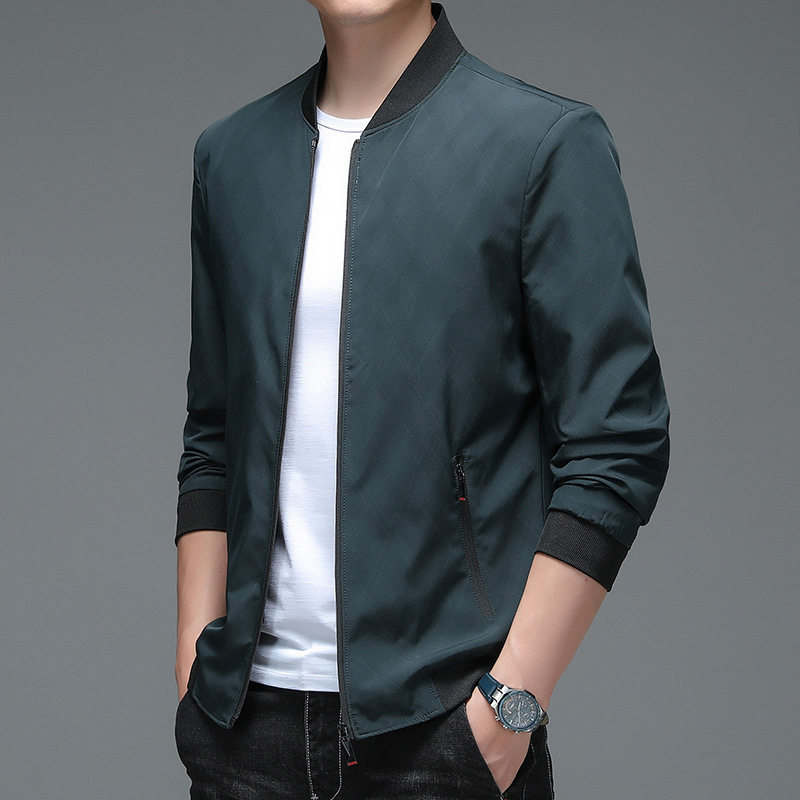 中年男士春秋夹克爸爸春装薄款棒球领上衣中老年休闲外套茄克