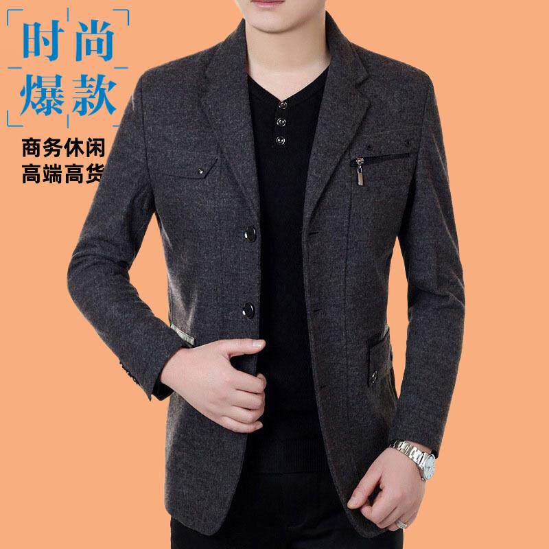 加厚款中年西装外套2023秋冬新款商务休闲男装修身单件西服爸爸装
