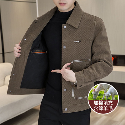 加棉休闲夹克男外套春秋款男装2024新款中青年男士翻领潮流工装