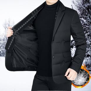2025保暖冬季男士羽绒服鸭绒冬装上衣轻薄领白西装中年爸爸外套