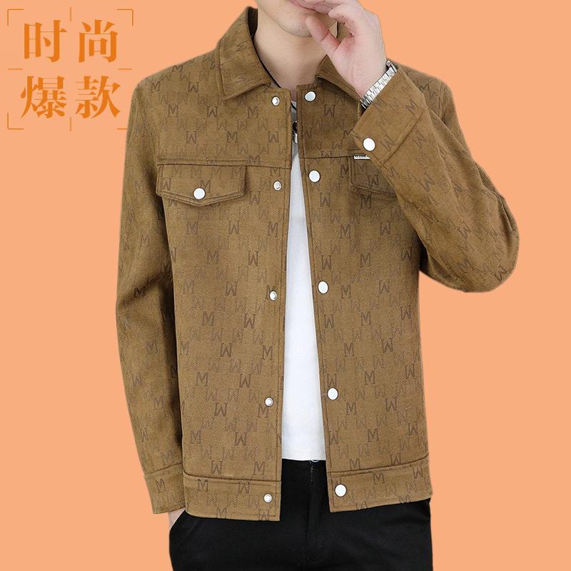中青年男士翻领提花短款夹克时尚