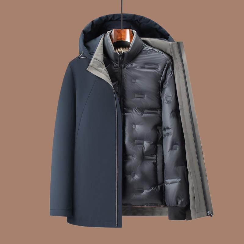 爸爸加厚冬装2025中老年连帽可保暖男士羽绒服冬季鹅绒简约拆新款