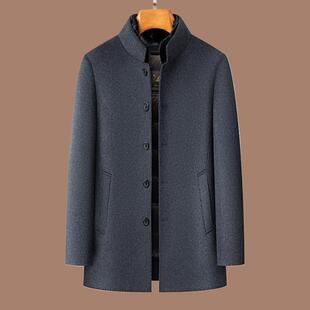 中长立领呢子毛羊绒双面冬季羽绒简约貂款商务毛内胆大衣羊羽绒男