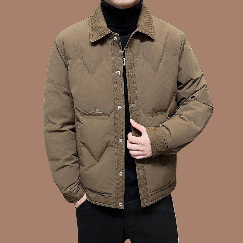羽绒服轻不显简约冬袄子轻便款外套男式鸭绒衬衫臃肿商务式翻领