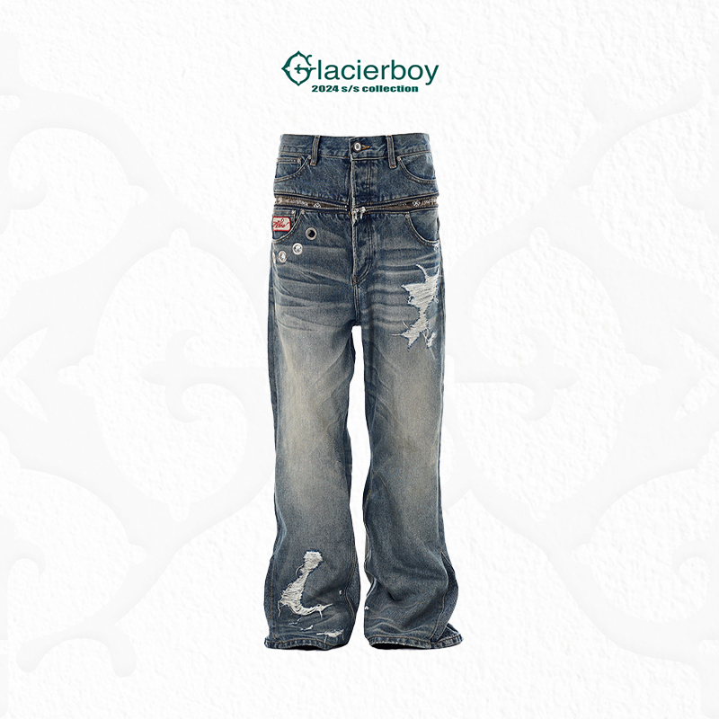 GLACIERBOY拉链水洗牛仔裤