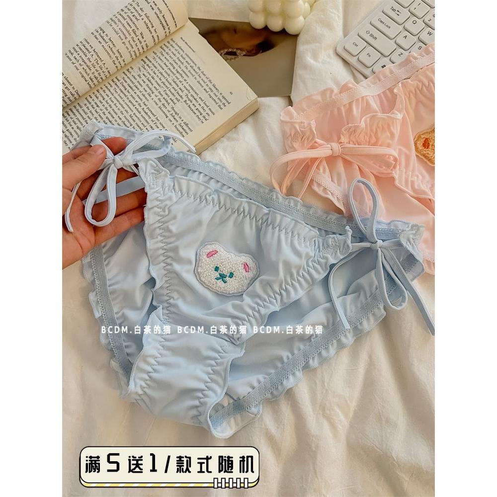 系带小熊刺绣甜美女士内裤