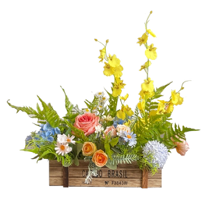 法式田园莫奈花园仿真花假花干花实木栅栏玄关盆栽餐桌花艺摆件