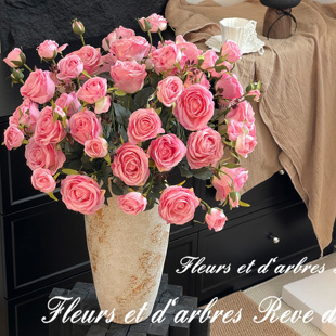 法式高端玫瑰仿真花卉诧寂风插花瓶绿植客厅桌面装饰套装软装摆件