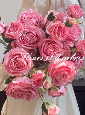 复古田园风焦边仿真月季花烤边玫瑰油画插画干花玄关摆件摄影道具