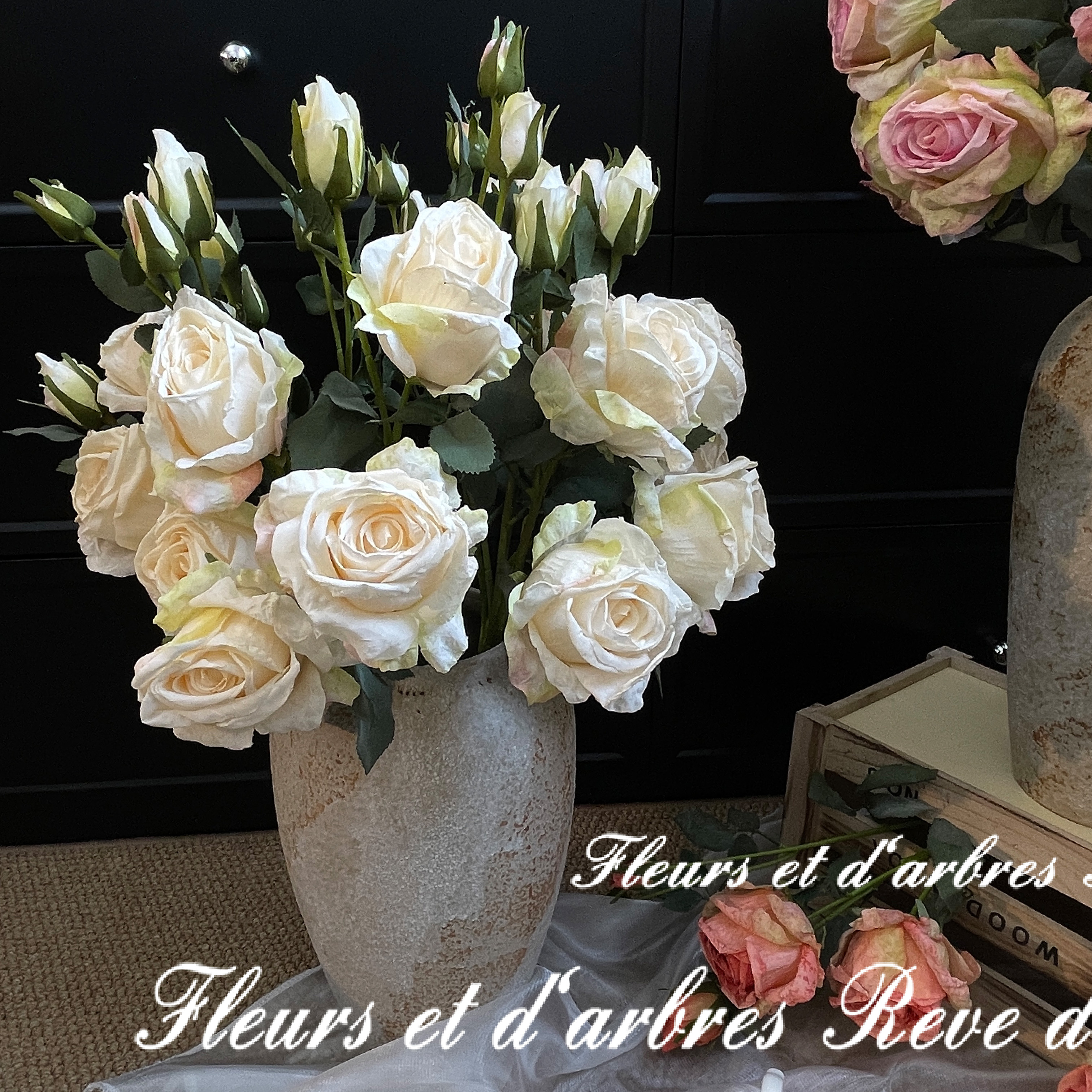 仿生玫瑰花植物摆件客厅花瓶摆件