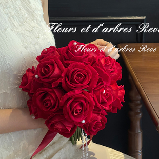 旅拍专用手捧花影楼拍摄造景道具新娘结婚花球玫瑰假花韩风花束