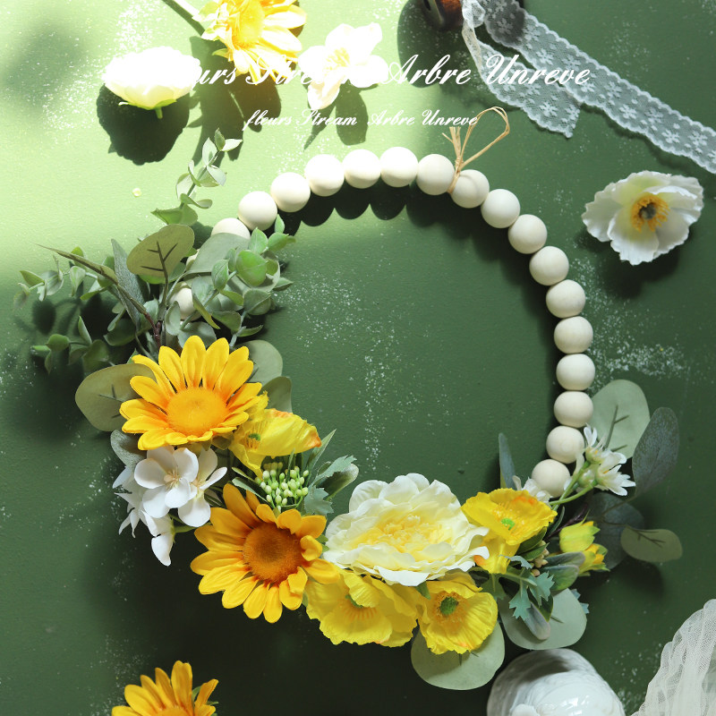 花溪树梦 ins向日葵尤加利仿真花假花木珠花环室内墙壁装饰花挂件